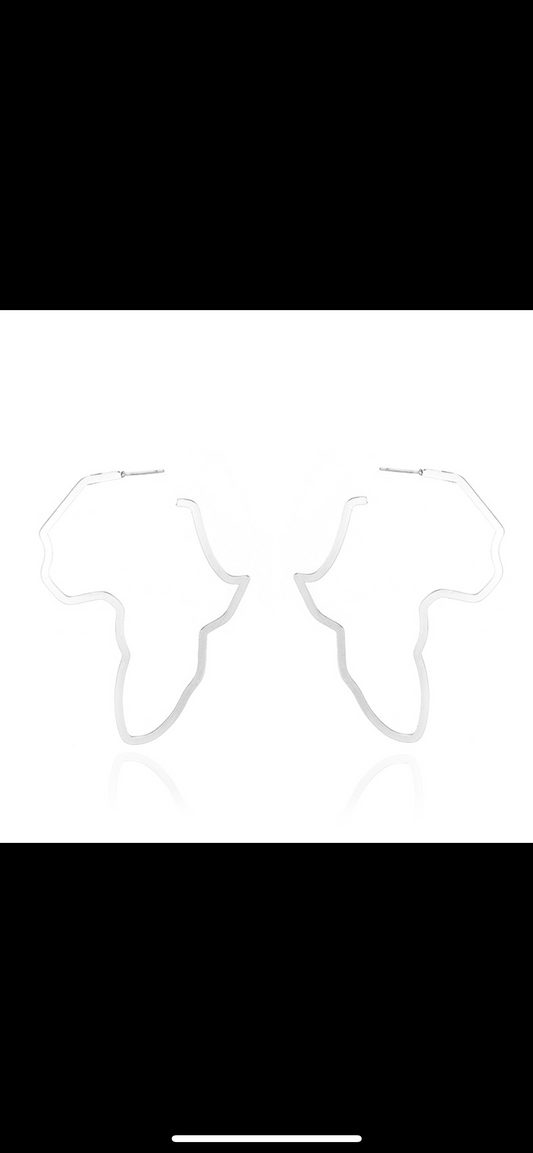 Silver Stainless Steel Africa Map Earring